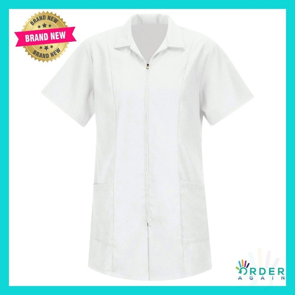 Zip Front Work Smock Professional Minimal Chic Wrinkle Resistant Pockets